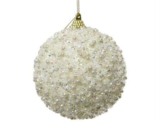 PALLINA DI NATALE AVORIO GLITTERATA 8 CM