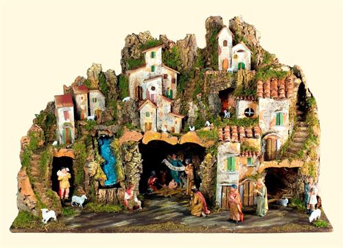 PRESEPE 76X40X54CM CON LUCI CASCATA + 13 PZ NATIVITA' N:12