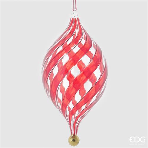 DECORAZIONE PENDENTE VORTICE VETRO H. 25CM D. 11CM ROSSO