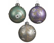 PALLINA DI NATALE 8CM VERDE/CHAMPAGNE/LILLA CON DECORO