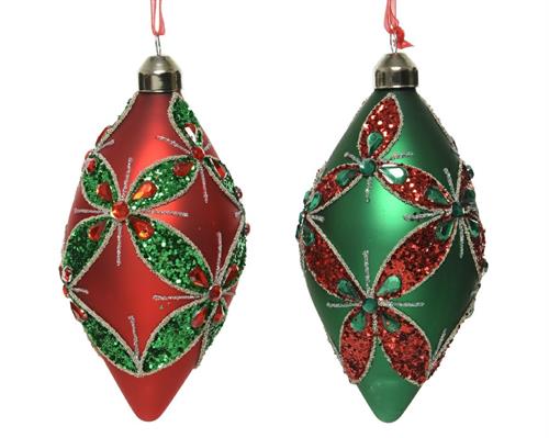 PENDENTI PER ALBERO 6X12CM ROSSO/VERDE CON DECORI