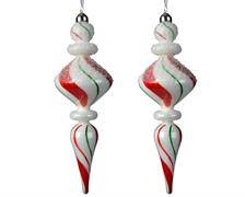 PENDENTI PER ALBERO 7X24CM BIANCO CON RIGHE ROSSO/VERDE