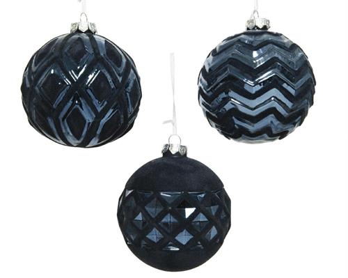 PALLINA DI NATALE BLU DECORI VELLUTATI 10 CM