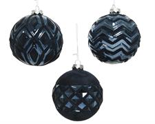PALLINA DI NATALE BLU DECORI VELLUTATI 10 CM