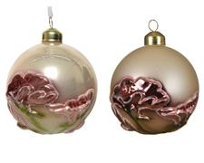 PALLINA DI NATALE ROSA CON FIORI BORDEAUX