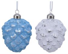 PALLINA DI NATALE FORMA PIGNA BIANCO CELESTE