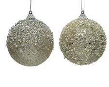 PALLINA DI NATALE 10CM IN SCHIUMA CHAMPAGNE CON DIAMANTI/PERLINE