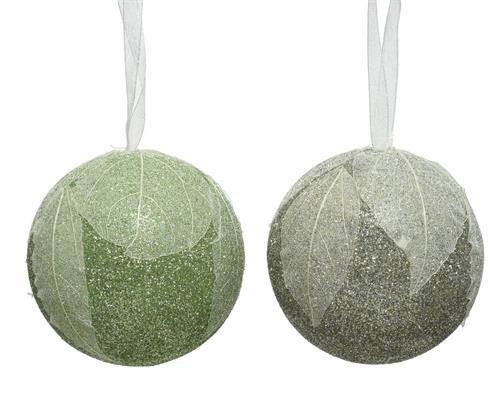 PALLINA DI NATALE DECORATA CON FOGLIE 8 CM