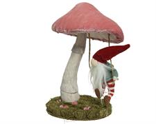 GNOMO CON ALTALENA SU FUNGO ROSA