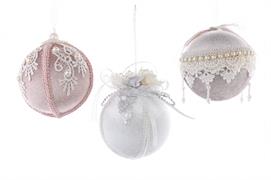 PALLINA DI NATALE IN VELLUTO DECORATO ROSA 8 CM