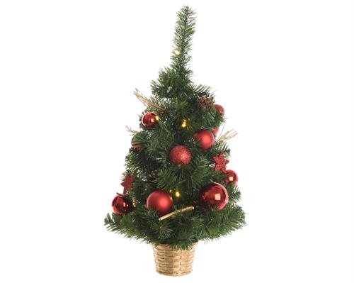 ALBERO IN VASO ADDOBBATO CON PALLE E LUCI ROSSO 60cm-20L