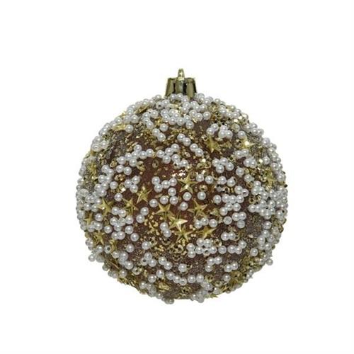PALLINA DI NATALE ORO DECORO BIANCO 8 CM