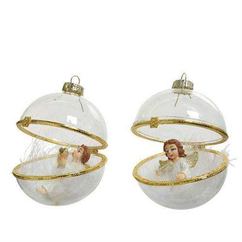 PALLINA DI NATALE 8CM TRASPARENTE CON ANGELO
