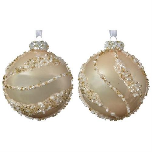 PALLINA DI NATALE 8CM CHAMPAGNE CON DECORI