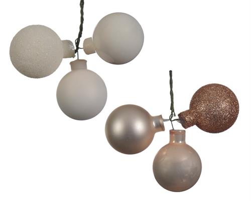 PALLINE DI NATALE A GRAPPOLO PERLA 3 PZ