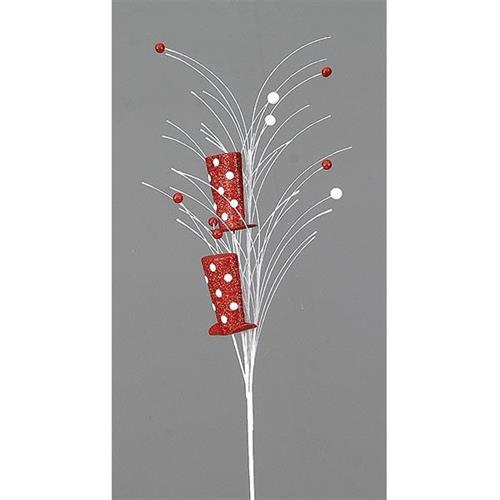 RAMO BIANCO 74 CM CON CAPPELLI ROSSI CON POIS BIANCHI