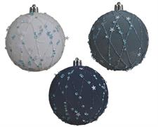 PALLINA DI NATALE CON DECORI BIANCO AZZURRI 8 CM