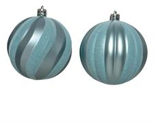 PALLINA DI NATALE CELESTE DECORI VELLUTATI 8 CM