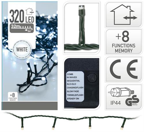 LUCI DI NATALE 320 LED BIANCO FREDDO 8 GIOCHI