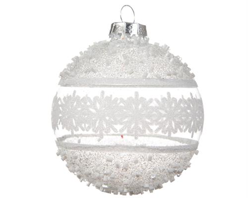 PALLINA DI NATALE TRASPARENTE CON DECORO BIANCO 8 CM
