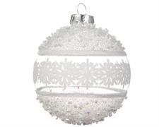 PALLINA DI NATALE TRASPARENTE CON DECORO BIANCO 8 CM