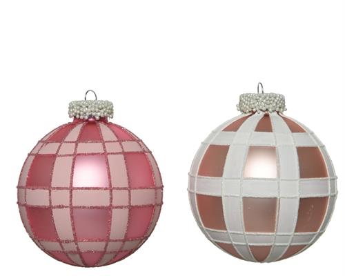 PALLINA DI NATALE IN VETRO ROSA QUADRETTATA