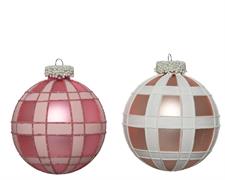 PALLINA DI NATALE IN VETRO ROSA QUADRETTATA