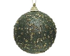 PALLINA DI NATALE VERDE CON PAILLETTES ORO 8 CM