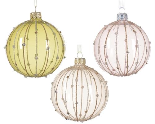PALLINA IN VETRO TRASPARENTE ORO/ROSA DECORO GLITTER