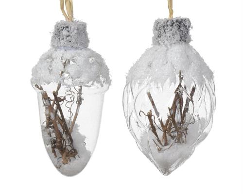 PALLINA DI NATALE FORMA GHIANDA TRASPARENTE DECORATA