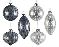 PALLINA DI NATALE IN VETRO ARGENTO CON GLITTER BLU 8 CM