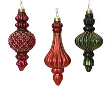 PENDENTE IN VETRO OPACO ROSSO / VERDE GLITTER ORO 1 PZ 15X6 CM
