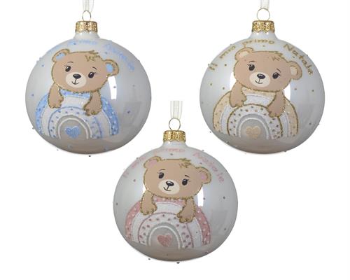 PALLINA VETRO DECORATA ORSETTO IL MIO PRIMO NATALE 10 CM
