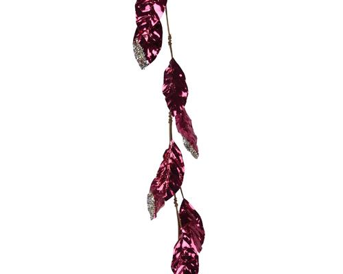 GHIRLANDA NATALIZIA CON FOGLIE ROSSE GLITTER ARGENTO 120 CM