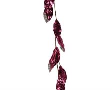 GHIRLANDA NATALIZIA CON FOGLIE ROSSE GLITTER ARGENTO 120 CM