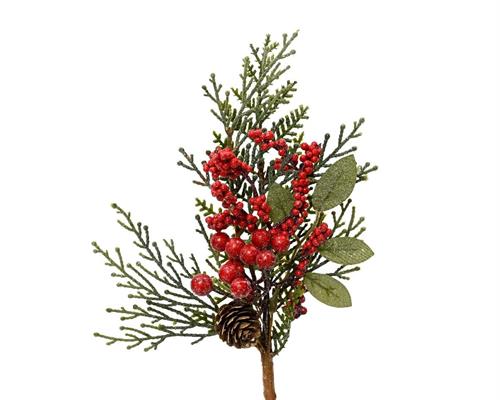 RAMETTO CON PIGNA BACCHE ROSSE 26X10X6 CM