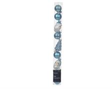 PALLINE FIGURE NATALIZIE IN VETRO AZZURRO 9 PZ 6X2,7 CM