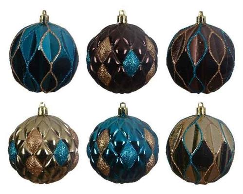 PALLINE DI NATALE BLU MARRONE DECORATE 6 ASS.