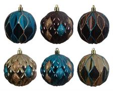 PALLINE DI NATALE BLU MARRONE DECORATE 6 ASS.