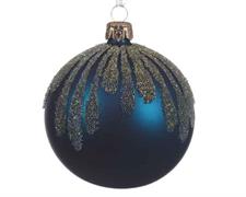 PALLINA DI NATALE BLU PETROLIO CON DECORO ORO
