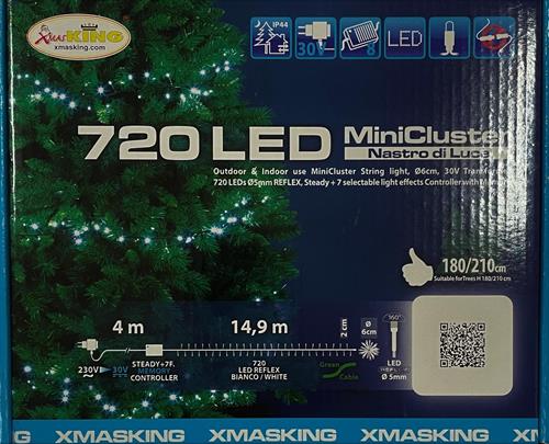 LUCI DI NATALE CLUSTER 720 LED BIANCO FREDDO